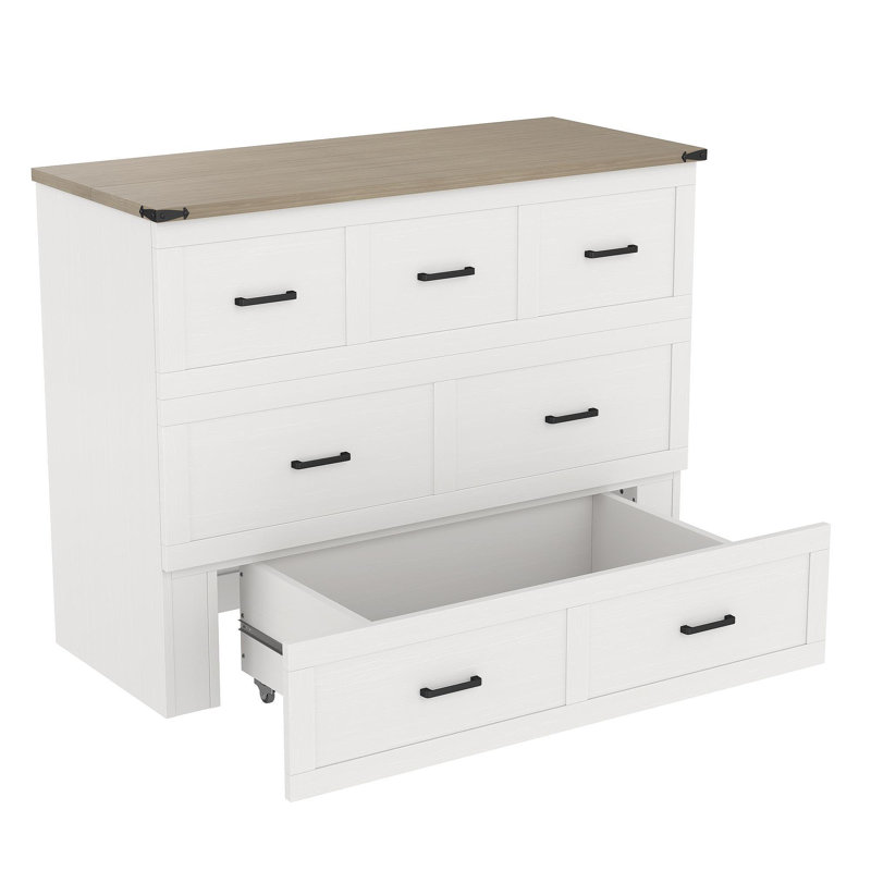 Armoire lit escamotable double avec station de charge, lit plateforme pliable multifonctionnel avec 1 grand tiroir de rangement pour chambre d'amis, petite chambre