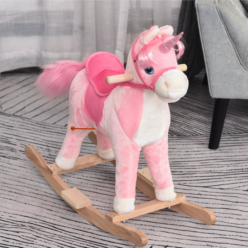 Cheval à bascule, conception de licorne à cheval avec base en bois, queue de cheval et sons pour tout-petits de 3 à 6 ans