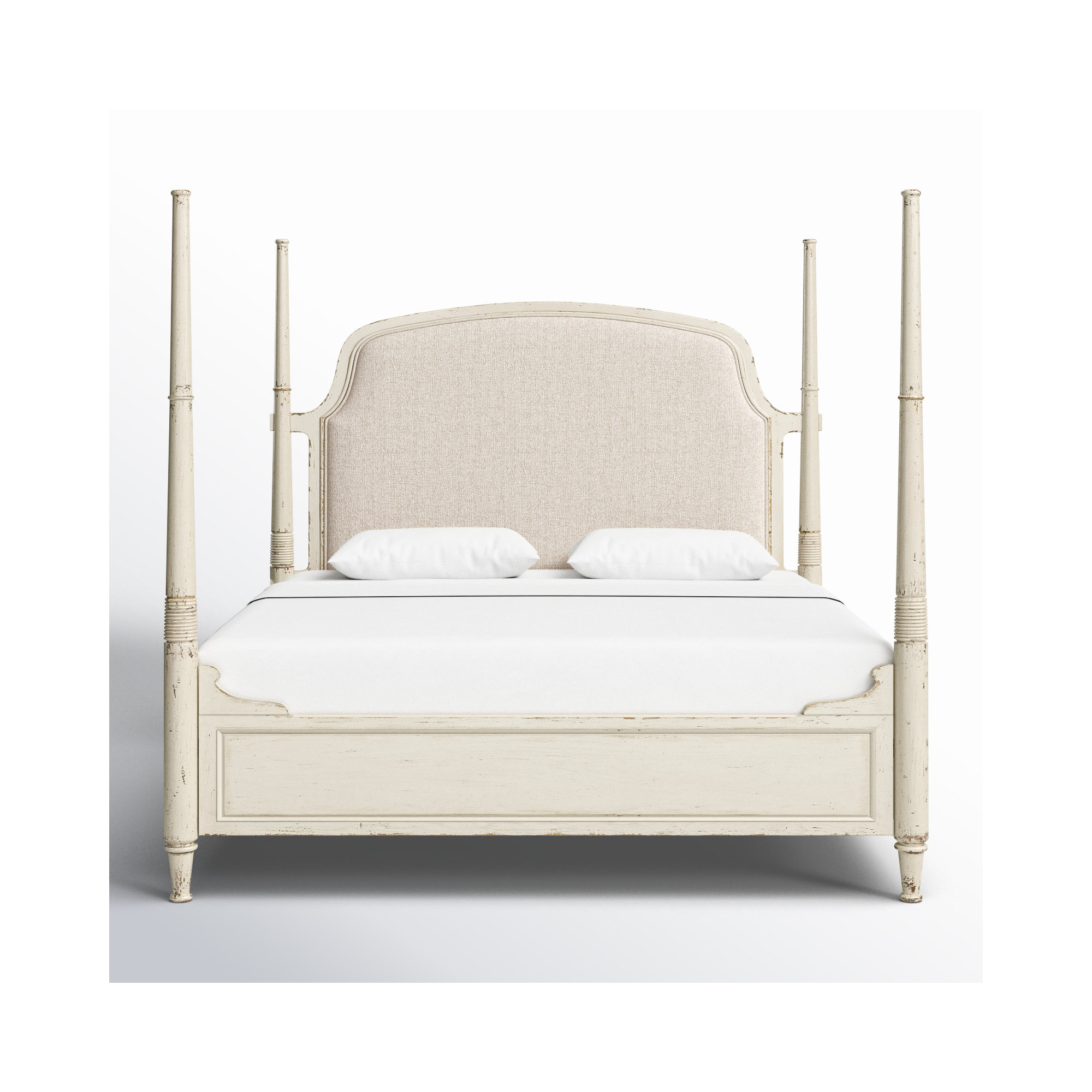 Alcy Upholstered Four Poster Bed, King, Cream/Beige