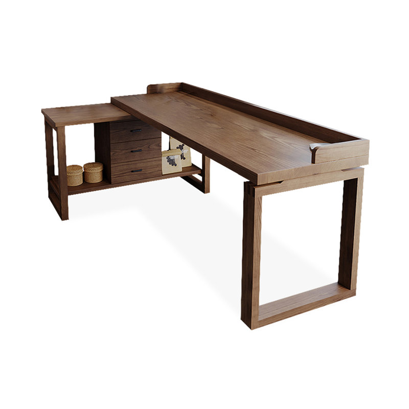 Bureau de direction en L en noyer massif avec tiroirs, Retour à gauche, H 29,53 po x l 70,87 po x P 39,37 po