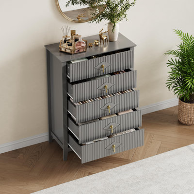 Commode à 5 tiroirs de 42,9 po de hauteur avec commode en bois