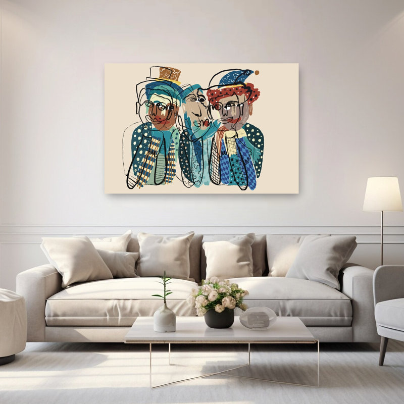 Whimsical Abstract Figures Abstract Colorful Contemporary Portrait Wall Art, 40" H x 60" W