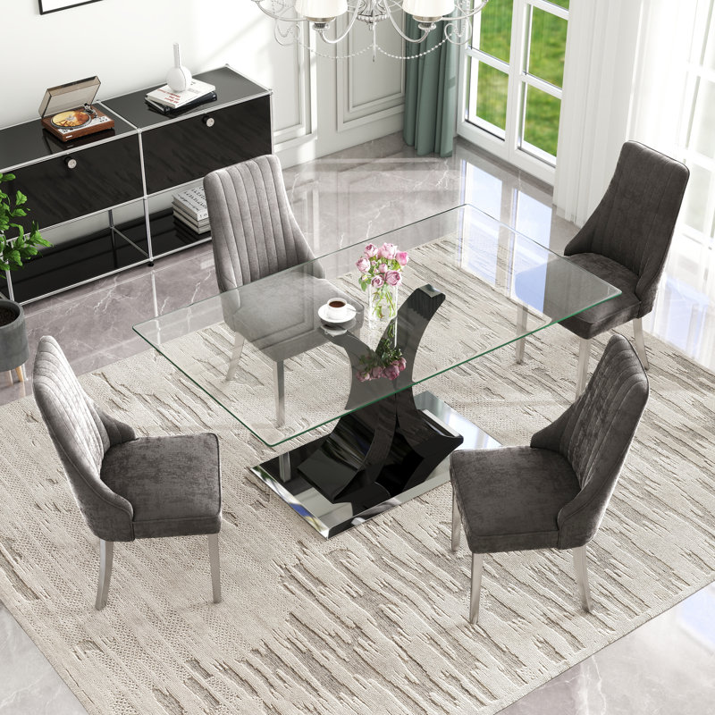 Ensemble de salle à manger moderne à piédestal rectangulaire avec chaise Chenin Dininig, 5, Gris, Noir