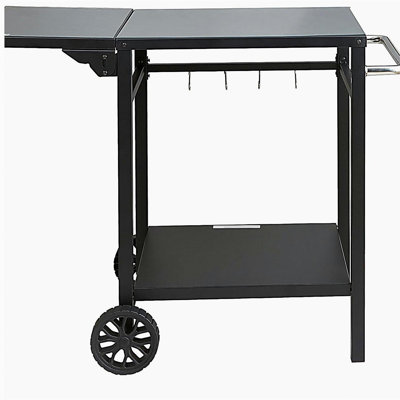 Chariot de salle à manger d'extérieur pour barbecue, avec double tablette, table de préparation des aliments pour barbecue mobile, plateau de table pliant en métal multifonctionnel, chariot modulaire portable, pour four à pizza, poste de travail à deux roues avec poignée