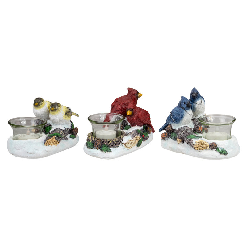 Christmas Birds Tabletop Decoration with Tealight Candle Holder