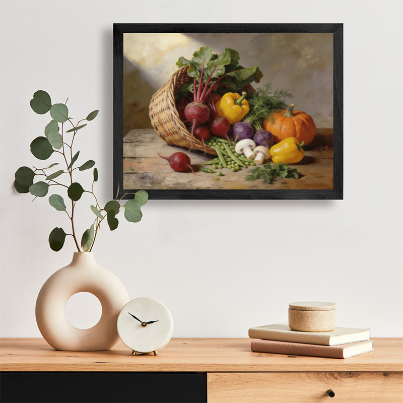 Aquarelle encadrée noire, couleurs de cuisine rétro, art mural, réalisme classique, impressions encadrées, H 13 po x l 17 po