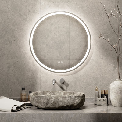LED Frontlit Round Frameless Lighted Bathroom Vanity Mirror Wall Mirror with UL, RoHS, ETL & 3-Year Warranty, Tempered Glass, 3 Colors Temperature & Dimmable & Anti-Fog