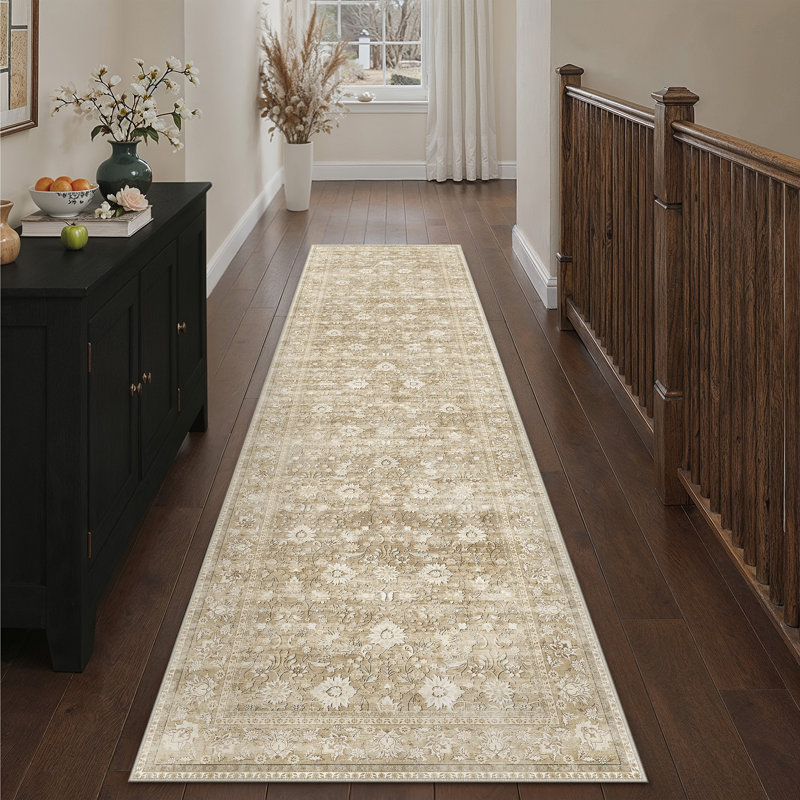 Kitty Machine Washable Oriental Area Rug with Non-Slip Backing, Runner 2' x 8', Beige