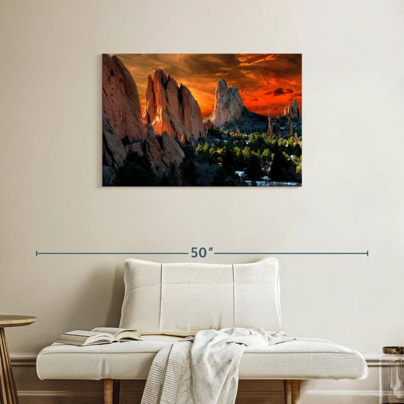 Ravi, coucher de soleil sur le jardin des dieux, H 24 po x l 36 po