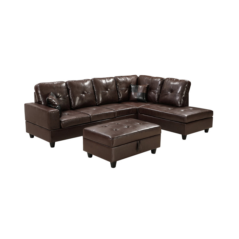 Canapé modulaire en similicuir brun, revêtement en microfibre, rangement, 103 po x 73,5 po, 32 po