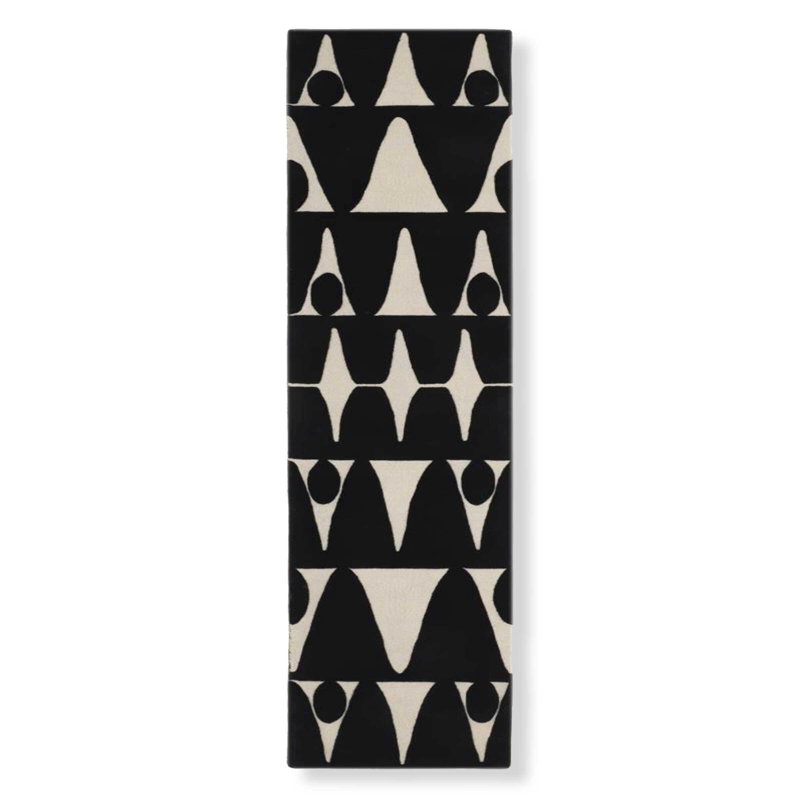 Moroccan Area Rug in Black/Beige, Runner 2'6'' x 12'