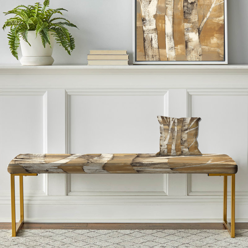 Fielder - Banc rembourré doré traditionnel à motif floral