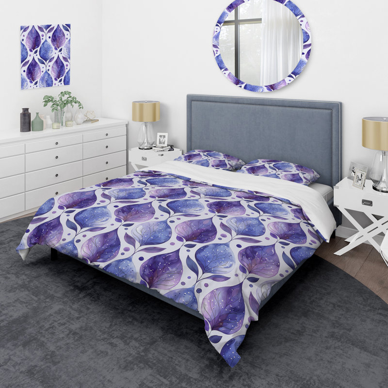 Ensemble de housse de couette moderne à motif floral mauve et blanc, Housse de couette très grand et 2 très grandes t