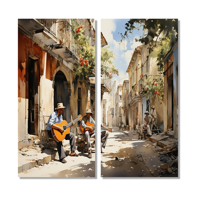 «Cuba Rhythms Street II», ensemble d'art mural sur toile côtière, H 40 po x l 40 po, Toile tendue, Ne s’applique pas