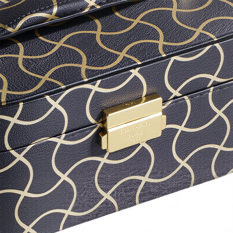 Boîte à bijoux en cuir noir avec serrure, étui à bijoux de voyage avec miroir