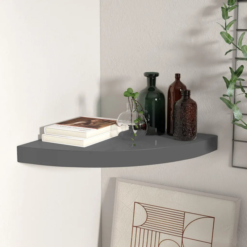Arsi Corner Shelf, High Gloss Grey, 3.8cm H x 35cm W x 35cm D
