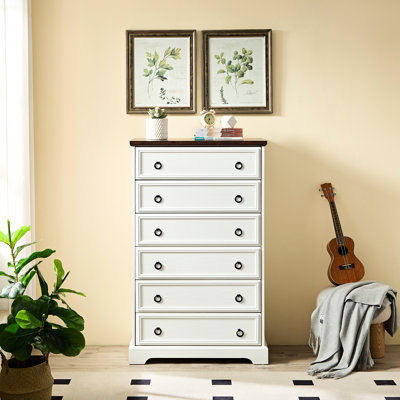 Commode de chambre à coucher moderne 6 tiroirs - Wiggle, texturé, facile à assembler, commode blanche