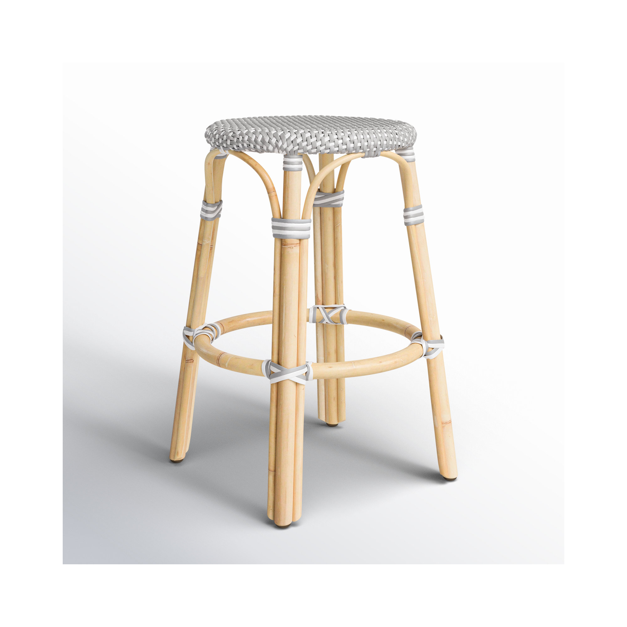 Alastair Bar & Counter Stool, Gray/White Dot/Natural Rattan Frame, Counter Stool (24" Seat Height)