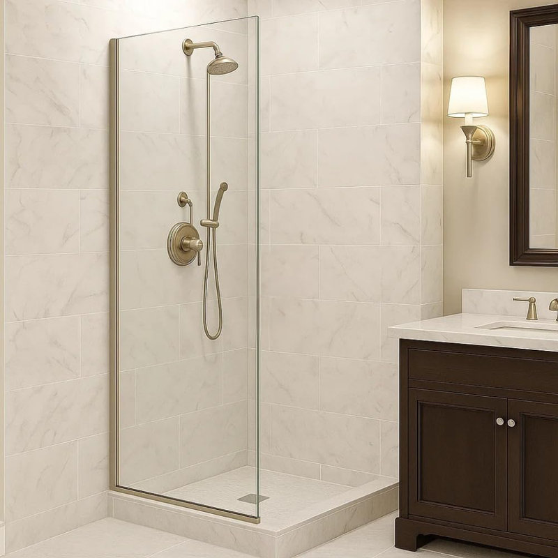 Fixed Glass Shower Panel for Bathroom 24" x 60" - 3/8'' Thick Clear Tempered Glass with Chrome Finish, 24" x 60", Chrome