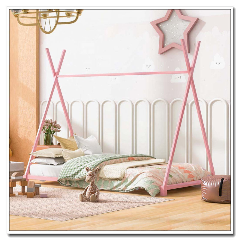 Lit plateforme simple en métal, Rose
