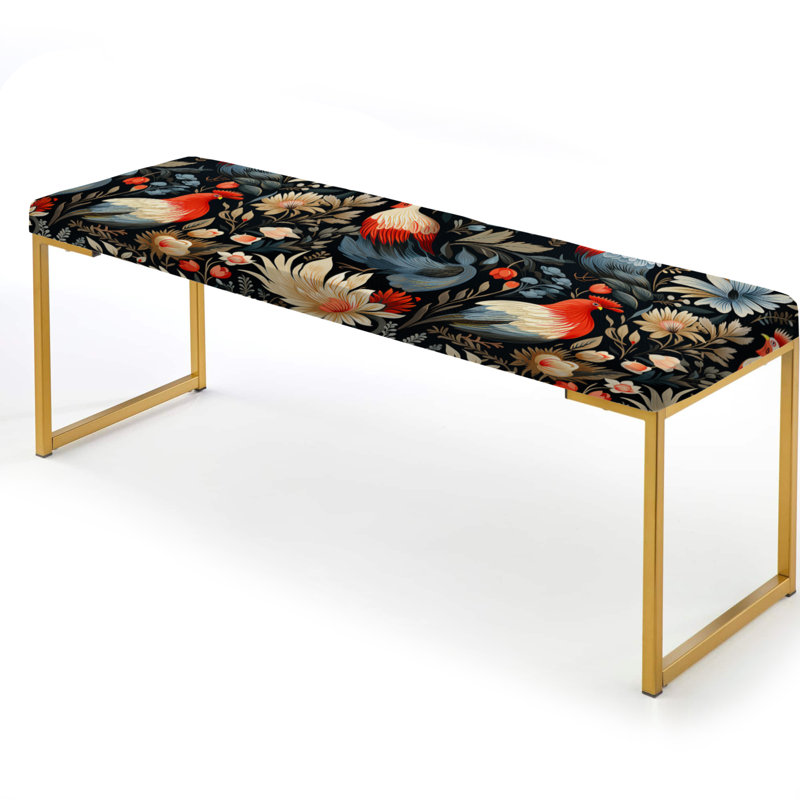 Motif de coq rouge Country Charm - banc rembourré en marbre doré