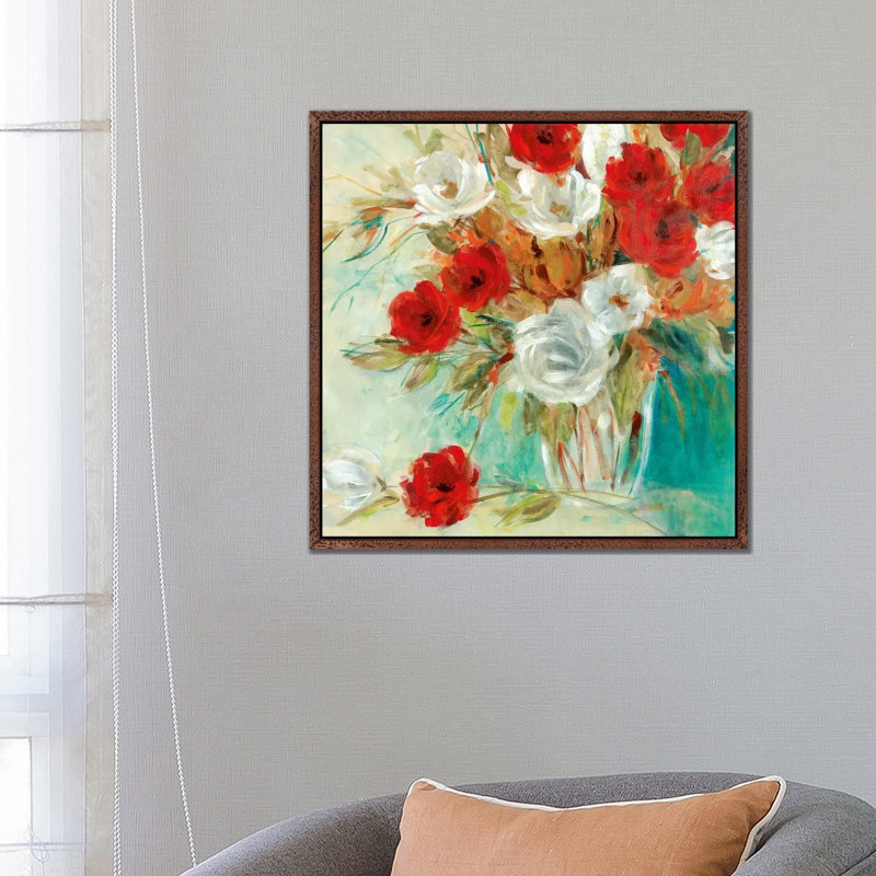 Vibrant Bouquet II by Carol Robinson - Painting on Canvas, 66.04 cm H x 66.04 cm W, Classic Brown Wood Framed