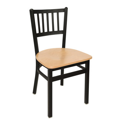 Harmon Slat Back Chair - Natural Wood Seat - Steel Frame - Sand Black Finish