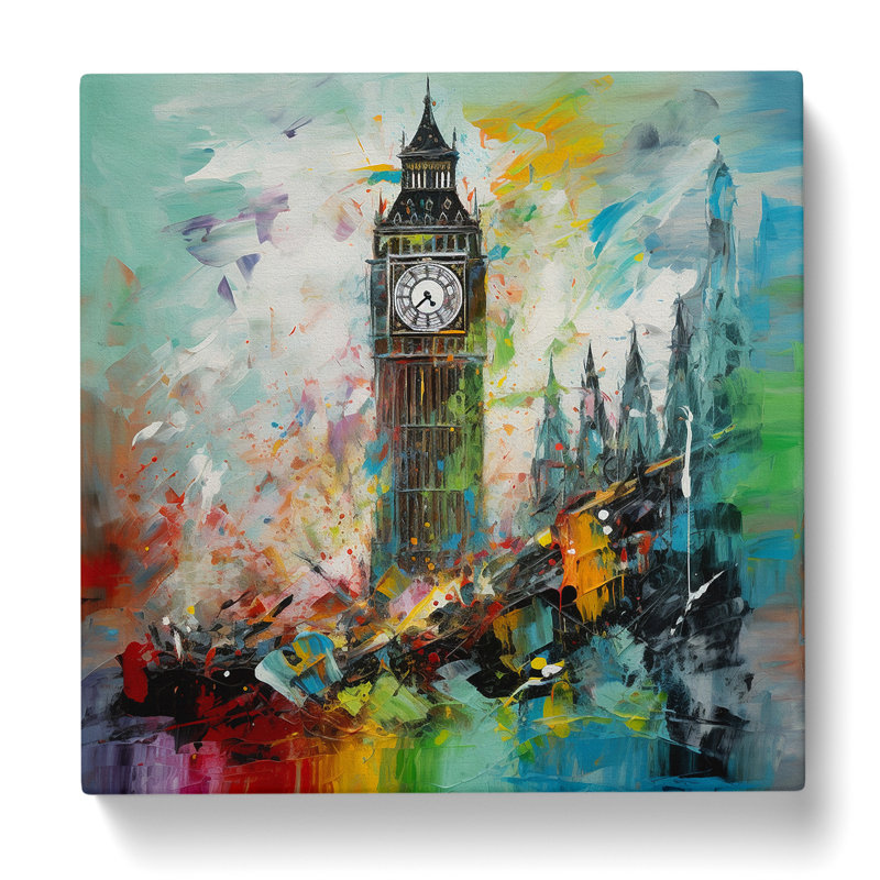 Big Ben Abstract Expressionism - Wrapped Canvas - Framed Print, 50cm H x 50cm W x 3cm D