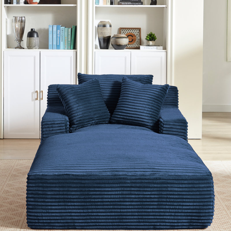 Chaise longue en velours côtelé bleu, sans assemblage, siège simple, tissu doux, ensemble de ressorts, salon surdimensionné ergonomique pour la détente au bureau et maison de retraite