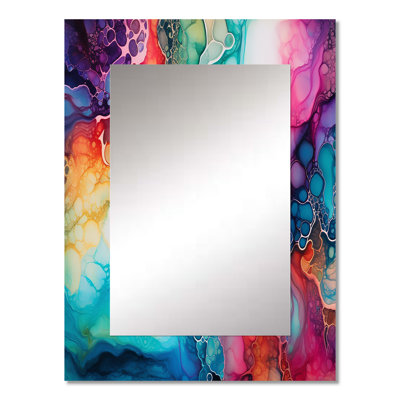 Rainbow Teal And Purple Alchohol Ink - Abstract Shapes Mirror, Modern Unique Wall Mirror, Printed Metal Art
