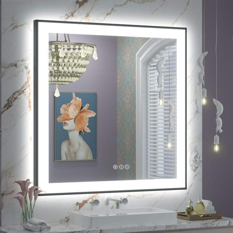 Aevar UL Certified Front & Back LED Anti-Fog Tempered Glass Framed Bathroom/Vanity Mirror with 3-Year Warranty, 36" x 36"