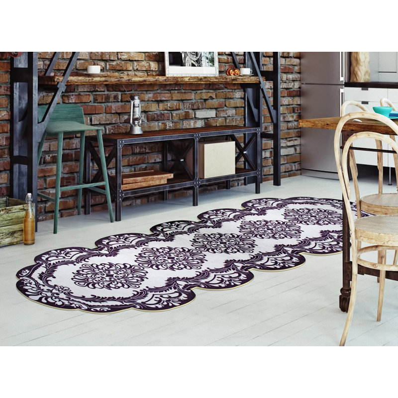 Tapis mauve / blanc en polyester tissé à la machine Novelty élisondo, Nouveauté 3 pi 11 po x 5 pi 11 po