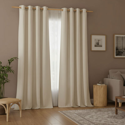 Thick Linen-Textured Semi-Transparent Curtains With Perforations, Suitable For A Vintage Country Style, Farmhouse Living Room, 55-Inch X 84-Inch 2-Piece Linen Blind Set.