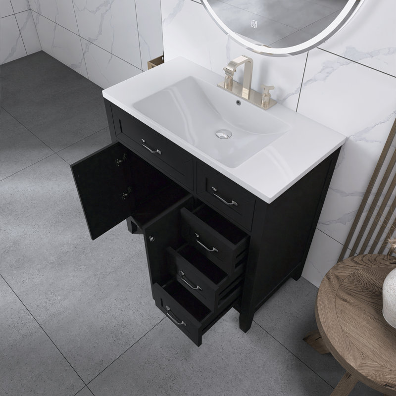 Meuble-lavabo sur pied 36 po avec lavabo, Noir, Argent argent