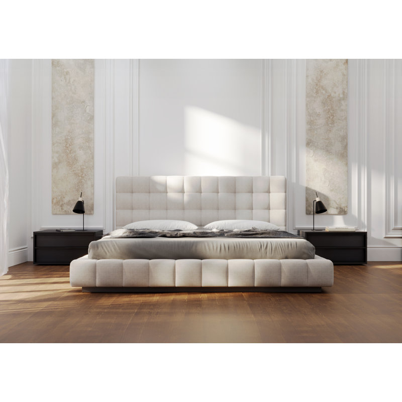 Aathish Upholstered Wingback Bed, King, Cream