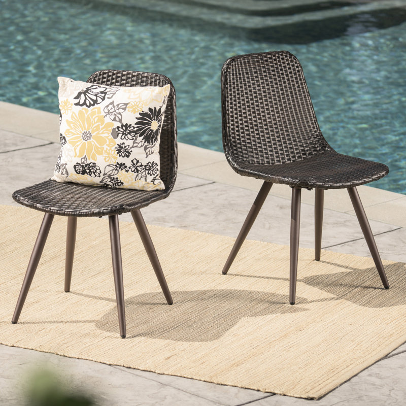 2Pcs Dining Seat , Brown Multi With Powder Coated Legs - Outdoor Furniture Patio Chair Pair, Stylish, Brown