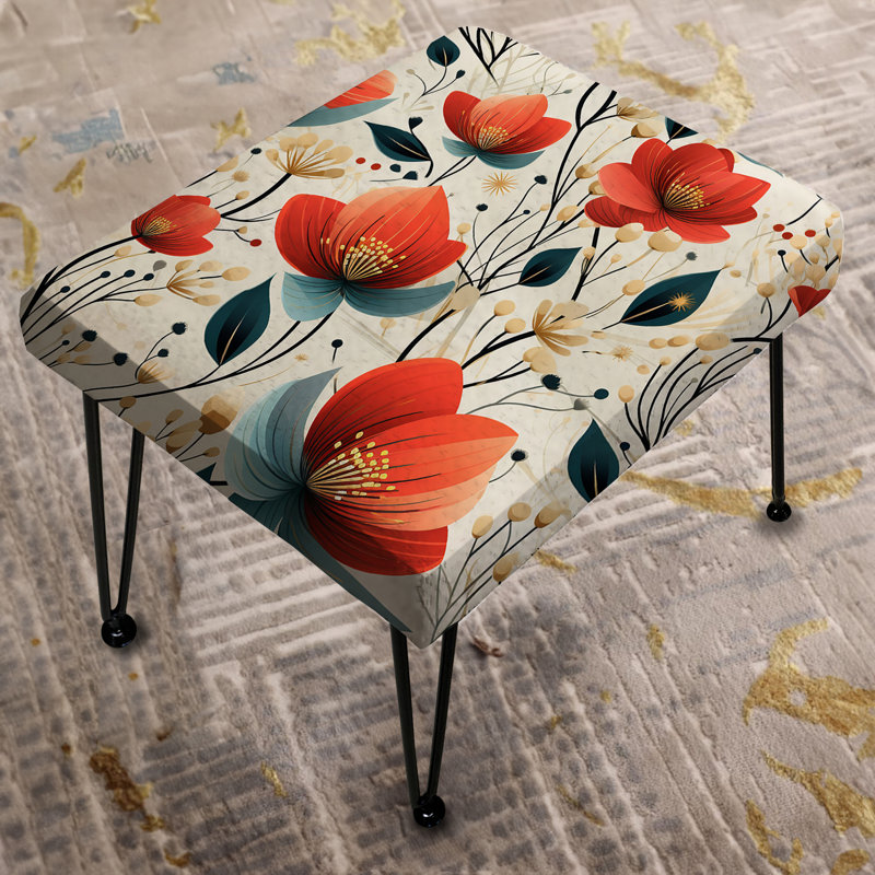 Motif floral rouge et beige Cottage - Repose-pieds rectangulaire floral