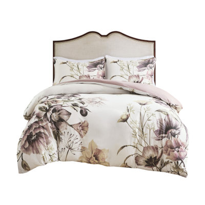 Housse de couette en coton à imprimé très grand / très chic, grand imprimé floral, doux décor de chambre à coucher, fermeture à boutons, attaches de coin, literie à motif floral élégant, teintes,