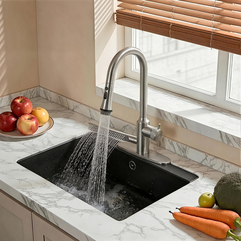 Pull-down Kitchen Faucet With Side Sprayer & Built-in Cleaning Brush, 3 Spray Modes High-arc Sink Faucet, Brushed Nickel