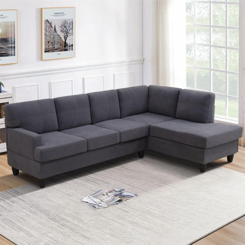 2-Piece Breathable Fluffy Fabric Sectional Sofa, Dark Gray