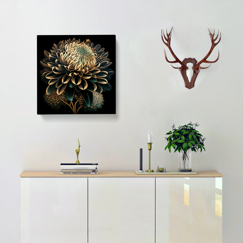Chrysanthemum Art Deco No.1 - Wrapped Canvas, 50cm H x 50cm W x 3cm D