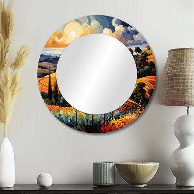 Italie, Toscane Vineyard V - miroir d'Italie, miroir mural rond traditionnel unique, impression d'art en métal