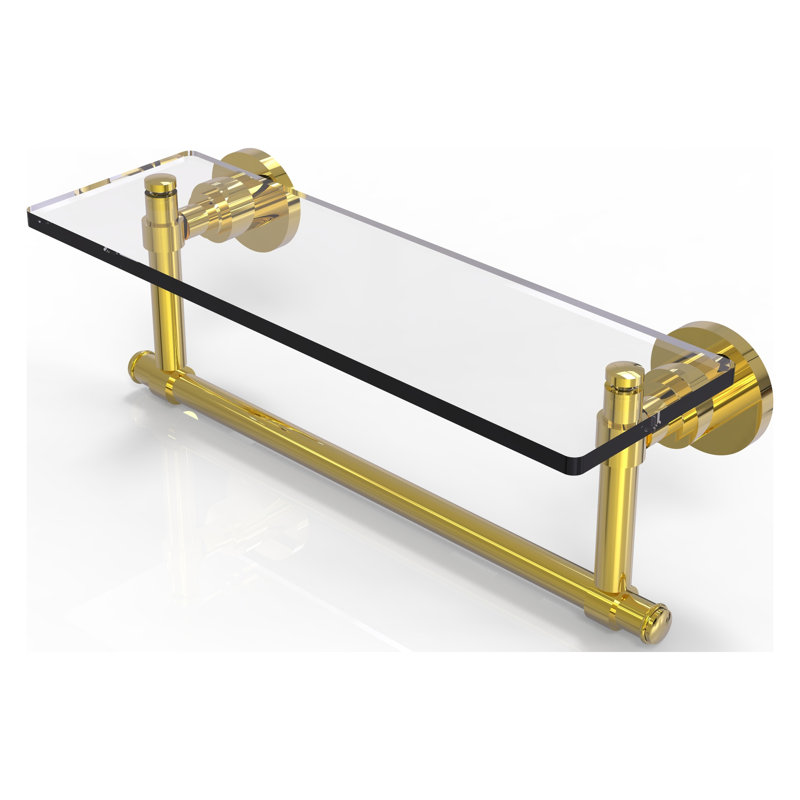 Arviso Bracket Shelf with Towel Bar, 16" W x 8" H, Polished Brass