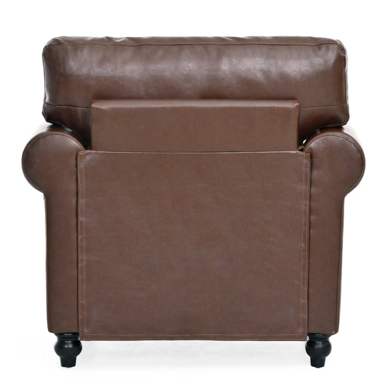 Fauteuil d'appoint à accoudoirs roulés traditionnel avec garniture cloutée argentée et coussin amovible, Brun