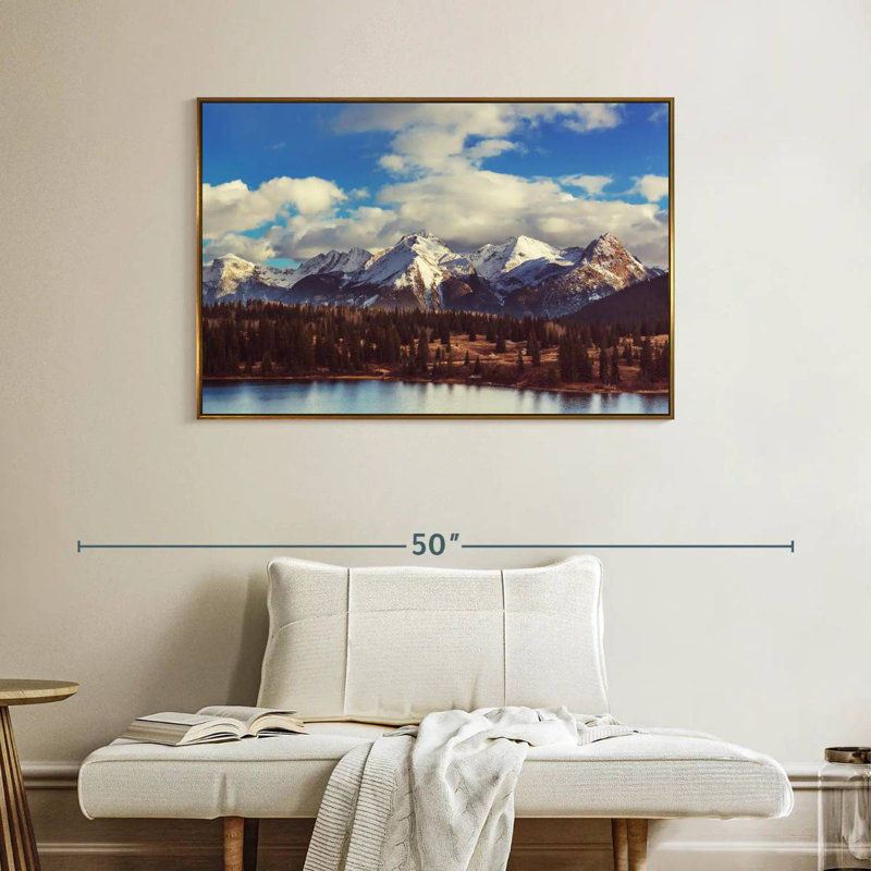 Paysage de montagnes Rocheuses, Cadre flottant doré, 40 po x 27 po