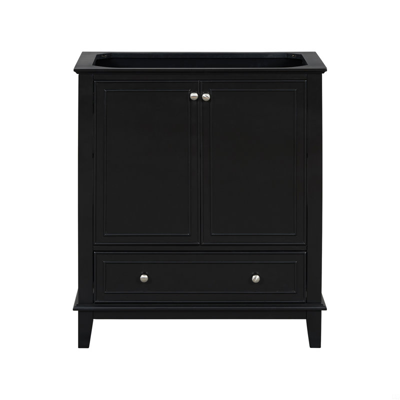30" Bathroom Vanity Without Sink, Base Only, Bathroom Cabinet With Doors And Drawer, Black, Silver
