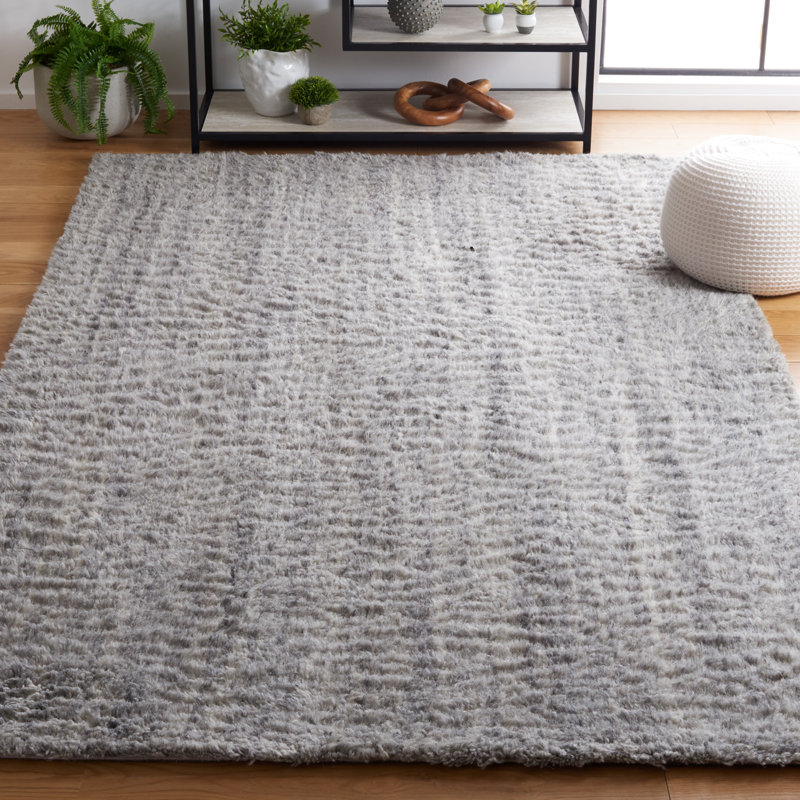 Elizzie Hand Tufted Wool/Cotton Solid Color Rug in Grey, Rectangle 5' x 8'