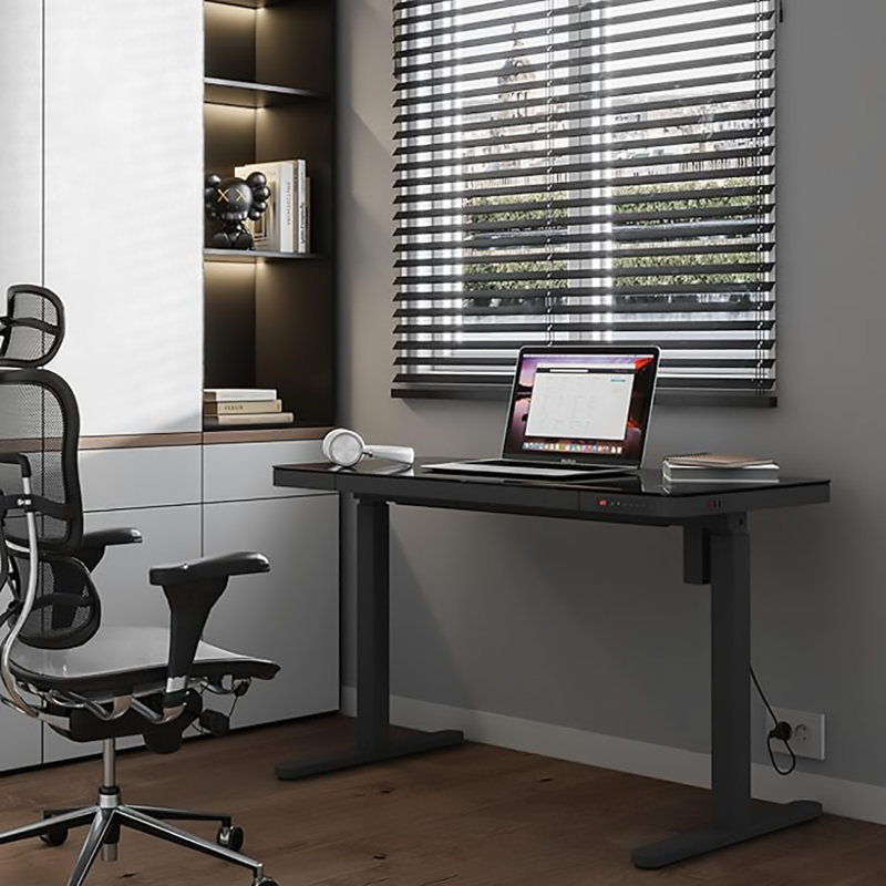 48" Black Glass Electric Height Adjustable Standing Desk with Drawer