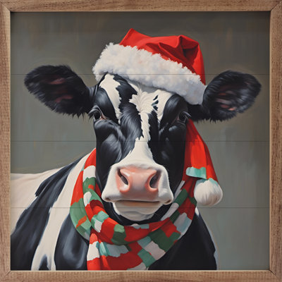 Santa Dairy Cow With Hat And Scarf