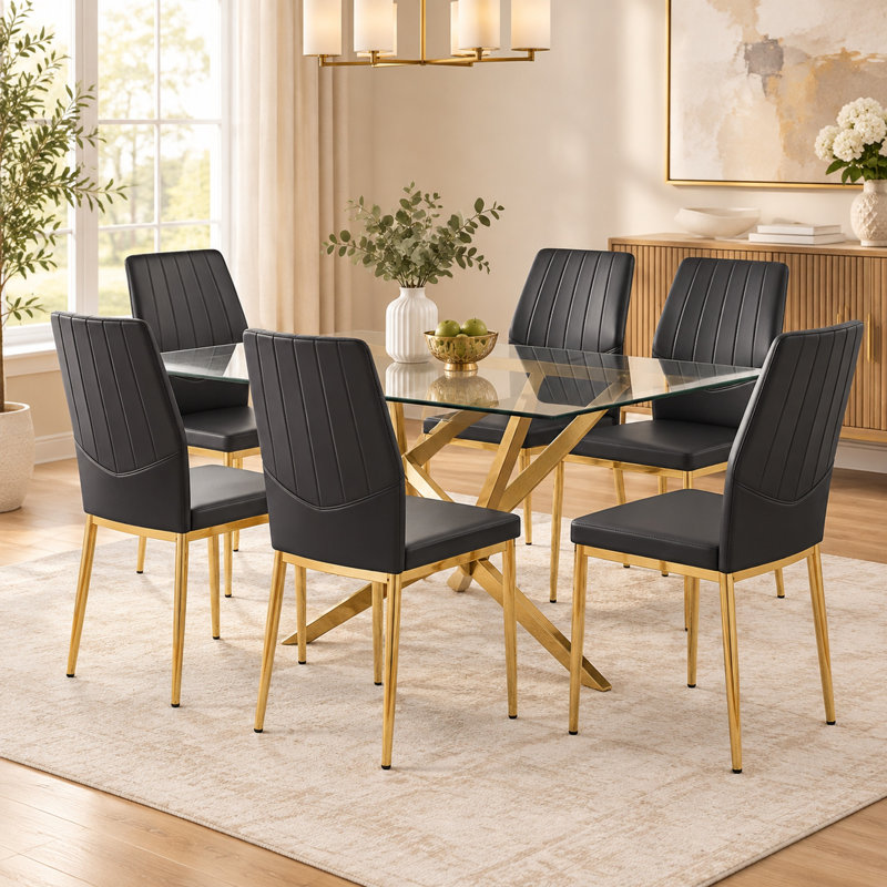 Ensemble de 6 chaises de salle à manger modernes en similicuir noir, 6, Gold